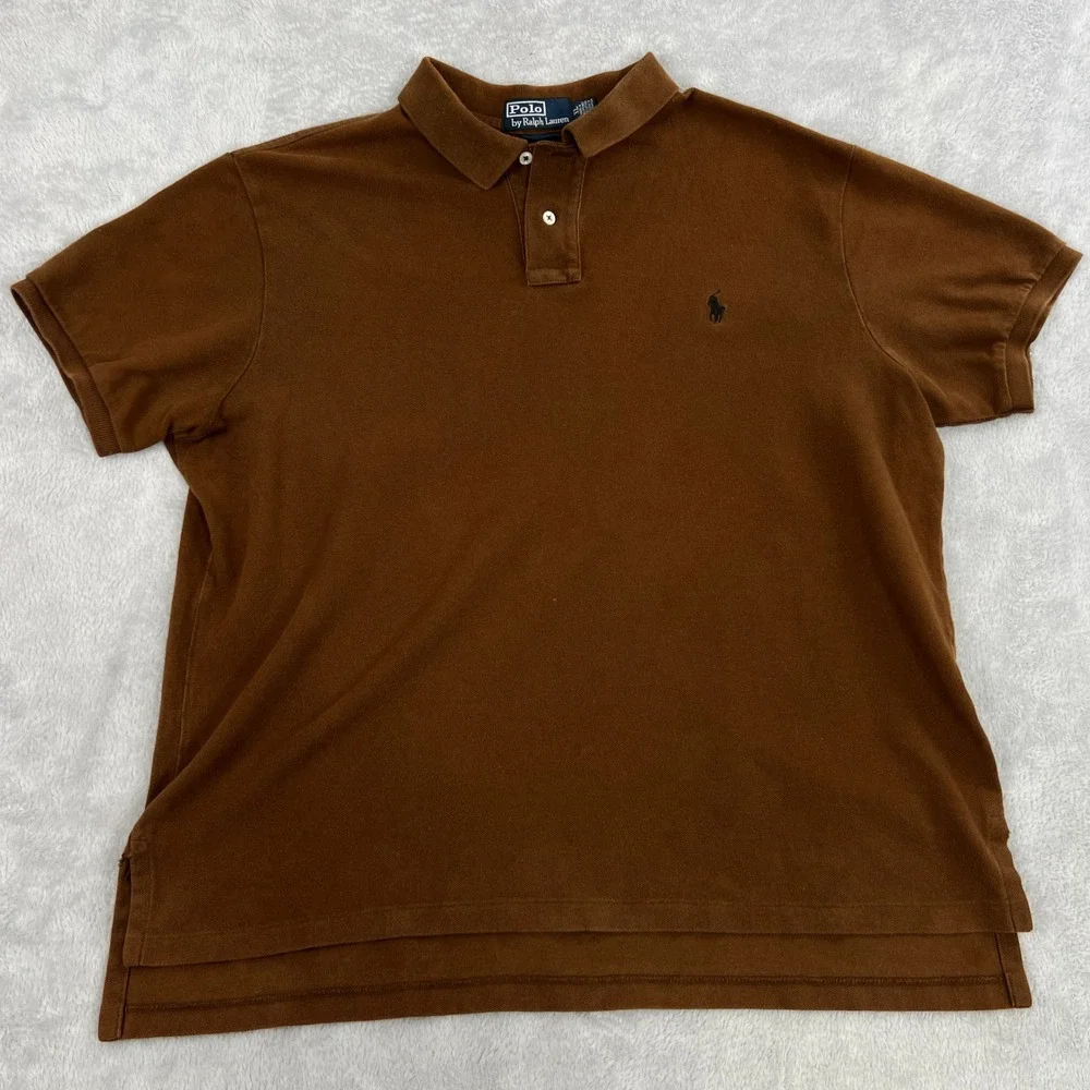 Polo Ralph Lauren Custom Fit Pique Polo Shirt Mens XL Brown Short Sleeve Pony